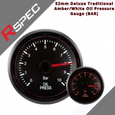 R SPEC 52mm Deluxe Traditional Amber/White Oil Pressure Car Gauge (BAR